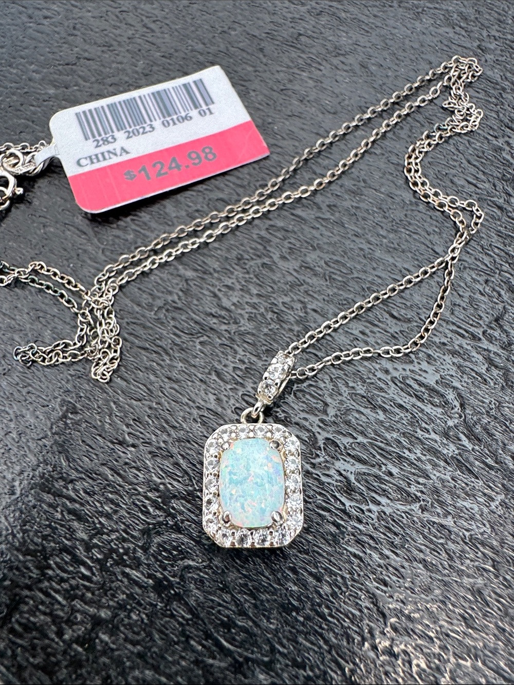 Sterling Silver Opal Pendant Necklace - Iridescent Blue